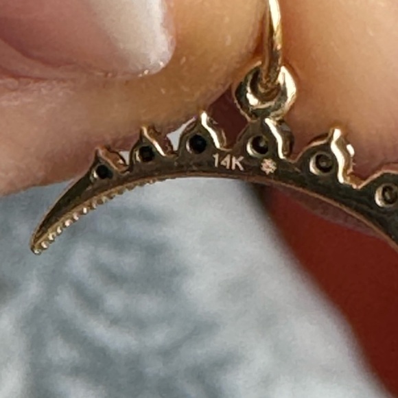 14k Gold and Black Diamond Moon Pendant - Picture 6 of 7